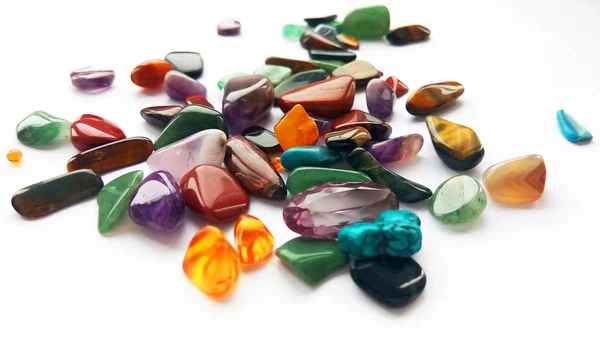 Assorted Natural Bright Coloured Semi Precious Gemstones Gems White Background — Stock Photo, Image