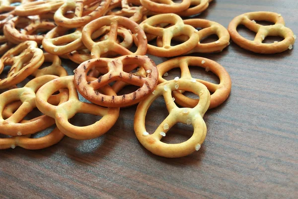 Salty Crispy Cracker Mini Pretzels Texture Background Close Photography — Stock Photo, Image