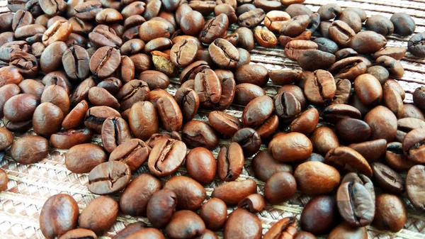 Bruin Gebrande Koffiebonen Doek Achtergrond — Stockfoto