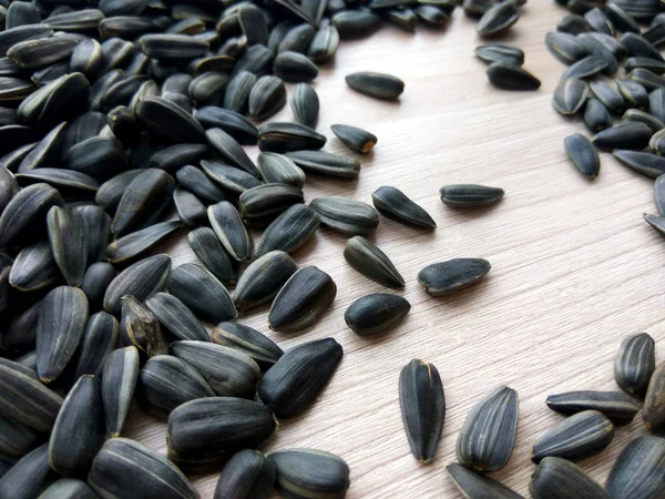 Черные Органические Семена Подсолнуха Фоне Стола — стоковое фото