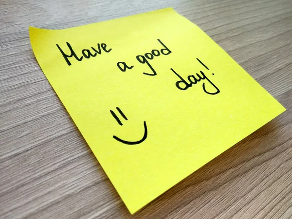 Have Good Day Handwritten Message Yellow Sticky Note Wooden Table — Stock Photo, Image