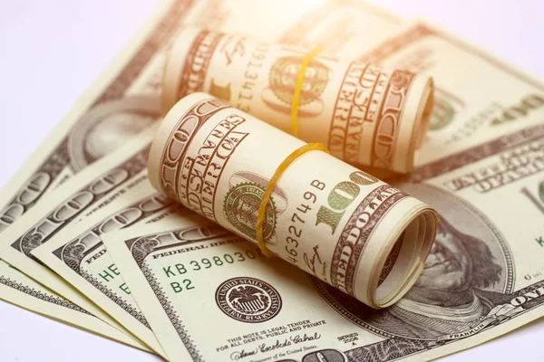 Geld Rollen Dollars Witte Achtergrond Financieel Concept — Stockfoto