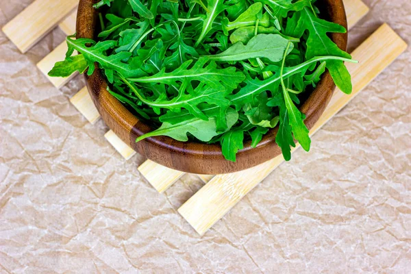 Vista Dall Alto Delle Fresche Foglie Rucola Piccante Verde Una — Foto Stock