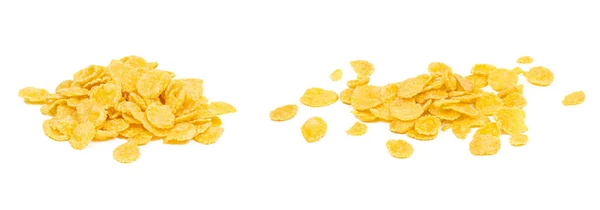 Złoty Żółty Chrupiące Płatki Kukurydziane Zbóż Stos Zestaw Izolowany Białym — Zdjęcie stockowe