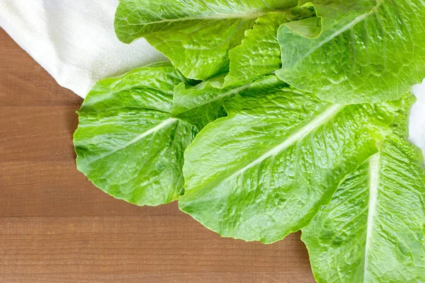 Feuilles Fraîches Laitue Romaine Verte Crue Pour Salade Sur Fond — Photo