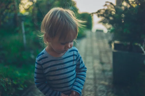 Uma Criancinha Está Fora Jardim — Fotografia de Stock