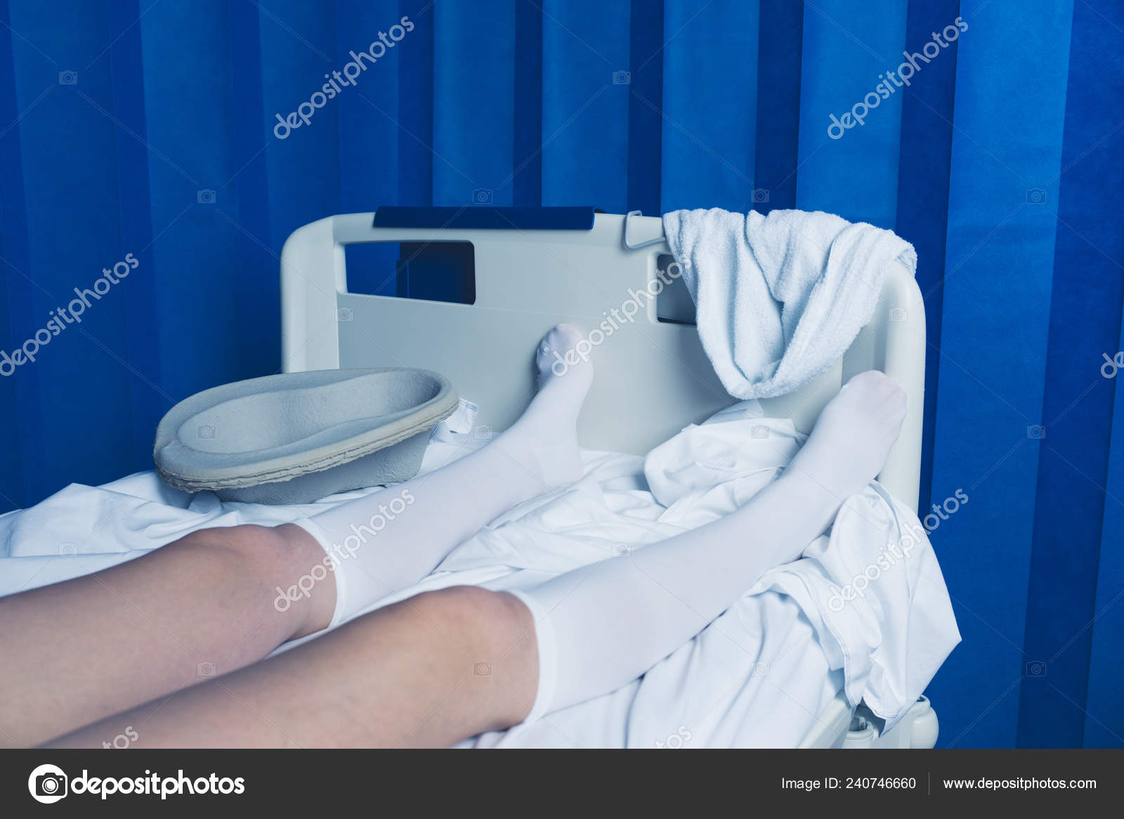 Legs Woman Wearing Compression Socks Hospital Bed — Stock Photo © lofilolo 240746660