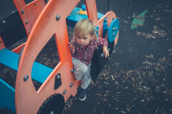 Toddler Sitting Pretend Car Playground — Stock Photo, Image
