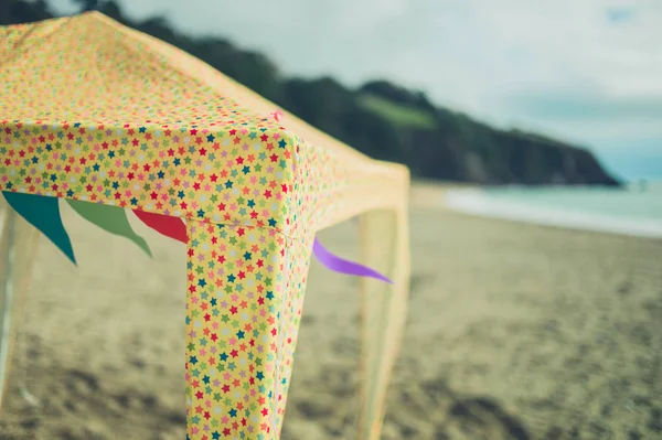 Tent Beach Flags Blowing Wind — Stock Photo, Image