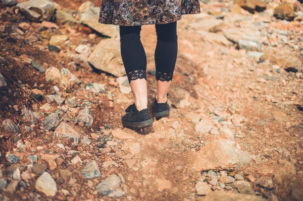 Cropped Image Legs Young Woman Standing Gravel — Stock Photo, Image