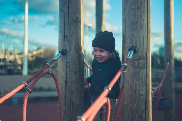 Een Kleine Peuter Klimmen Speelplaats — Stockfoto