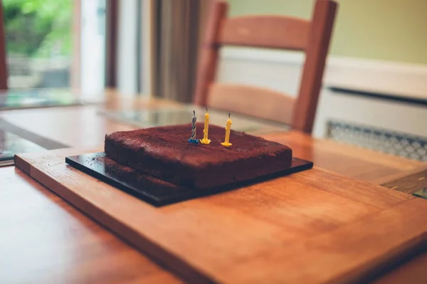 Chocolate Birthday Cake Candles Table — Stock Photo, Image