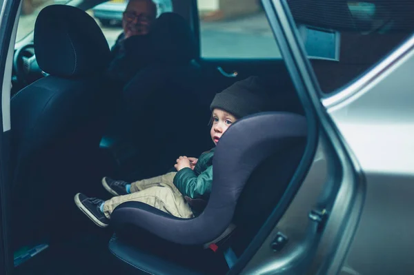 Little Toddler Sitting His Car Seat Waiting Drive — Stock Photo, Image