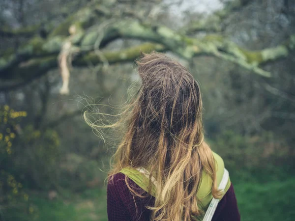 Achteraanzicht Van Jonge Vrouw Natuurlijke Scene — Stockfoto