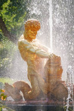 Saint-Petersburg, Rusya-18 Temmuz 2018: Perterhof, üzerinde 18 Temmuz 2018 Saint-Petersburg, Rusya'nın en büyük Çeşme topluluklar içinde grand cascade parçası