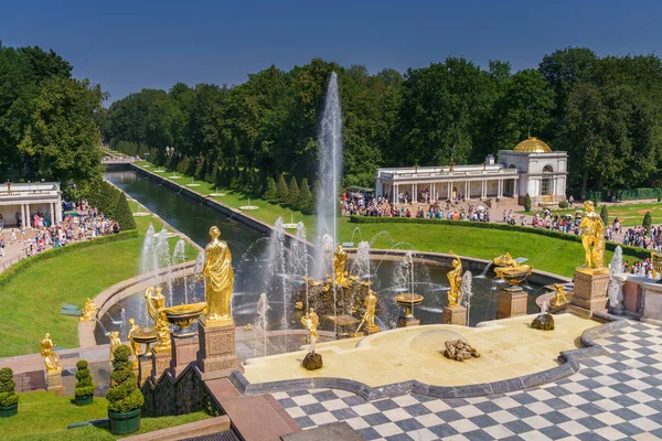 Sankt Petersburg Ryssland Juli 2018 Grand Kaskad Perterhof Den Största — Stockfoto
