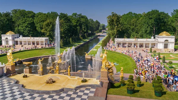 Sankt Petersburg Ryssland Juli 2018 Panoramautsikt Grand Kaskad Perterhof Den — Stockfoto