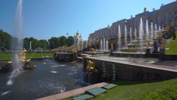 Saint Petersburg Russia July 2018 Grand Cascade Perterhof Largest Fountain — Stock Video