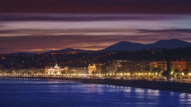 Nice, Fransa - 02 Kasım 2018: - 4k, zaman atlamalı, kıyı şeridi panoramik üzerinde dolgu, Nice, Fransa