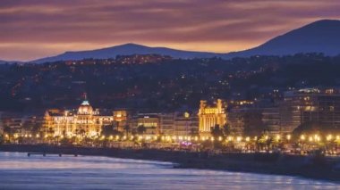 Nice, Fransa - 02 Kasım 2018: - 4k, zaman atlamalı, kıyı şeridi panoramik üzerinde dolgu, Nice, Fransa