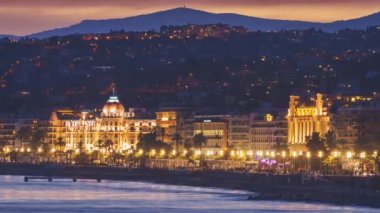 Nice, Fransa - 02 Kasım 2018: - 4k, zaman atlamalı, kıyı şeridi panoramik üzerinde dolgu, Nice, Fransa