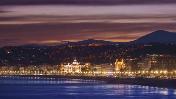 Nicea Francja Listopada 2018 Upływ Czasu Linia Brzegowa Panoramiczny Widok — Wideo stockowe