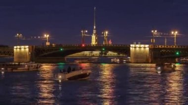 4k, açık Palace bridge, zaman atlamalı, Neva nehir, Saint-Petersburg, Rusya Federasyonu
