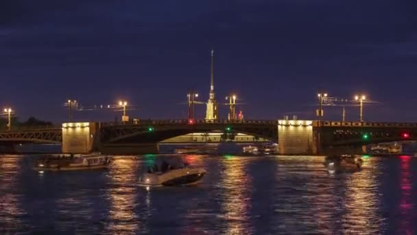 オープン パレス ブリッジ 時間の経過 ネヴァ川 サンクトペテルブルク ロシア — ストック動画
