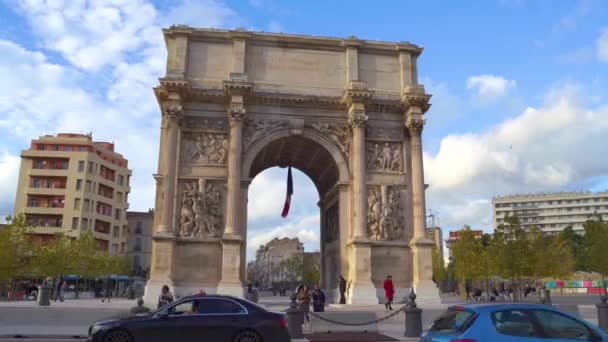 Marseille, Frankrike - 10 Nov 2018 - Porte daix triumfbåge i 4k — Stockvideo