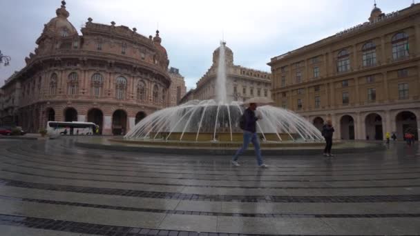 Genua Italien November 2018 Brunnen Auf Der Piazza Ferrari — Stockvideo