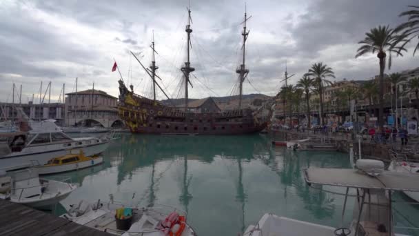 Genoa Talya Kasım 2018 Porto Antico Neptune Vascello Gemi — Stok video