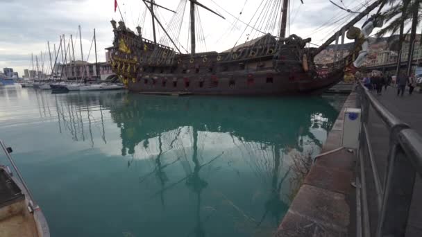 Genoa Itália Novembro 2018 Navio Neptune Vascello Porto Antico — Vídeo de Stock