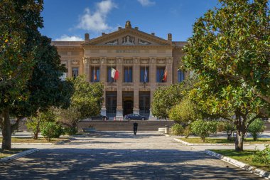 MESSINA, ITALY - NOVEMBER 06, 2018: Palazzo Zanca, Municipio di Messina on Piazza Unione Europea. clipart