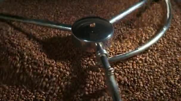 Mixing roasted coffee beans close-up in 4k — Stock Video