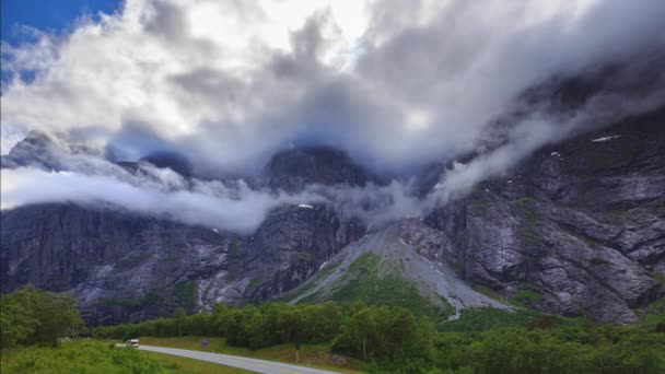 The Troll Wall or Trollveggen timelapse in Norway, 4k — стоковое видео