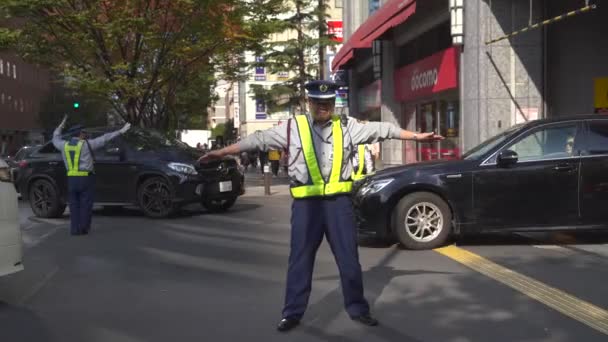 Tokyo, Japan - NOV 09, 2019: Traffic guard in the streets — Stock Video