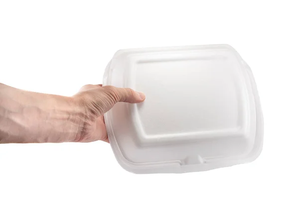 Lunchbox Für Lebensmittel Der Hand Isoliert Auf Weißem Hintergrund Attrappe — Stockfoto