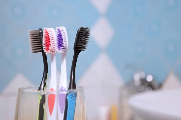 Multi Colored Toothbrushes Electric Toothbrush Bathroom — Stock Photo, Image