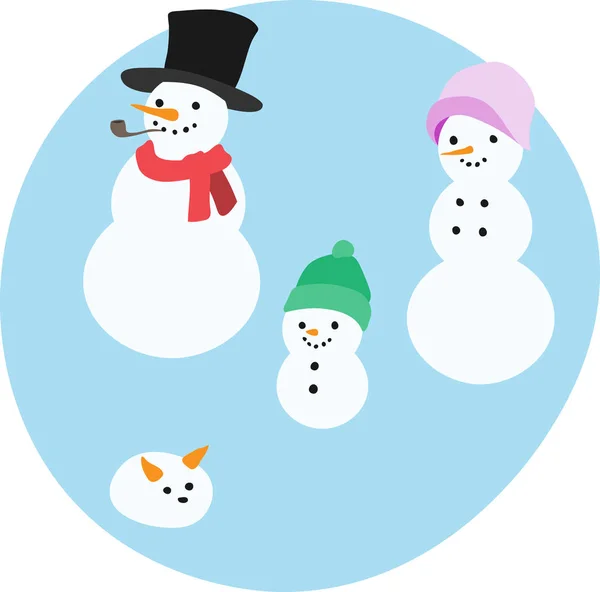 Sneeuw familie van vader, moeder en kind met hun huisdier — Stockvector