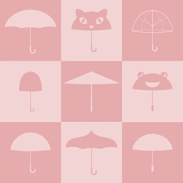 Padrão de guarda-chuva monocromático simples. Conjunto de guarda-chuvas abertos . — Vetor de Stock