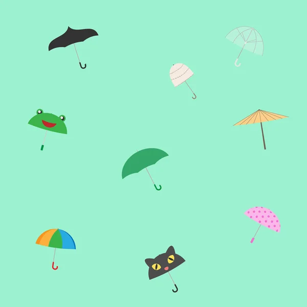 Simple seamless colorful umbrella pattern. Set of open umbrellas. — Stock Vector