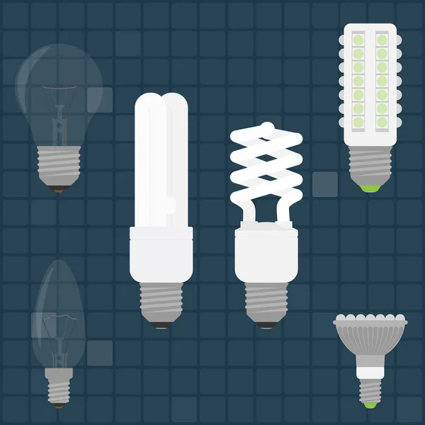 Set aus sechs verschiedenen Glühbirnen für Lampen — Stockvektor