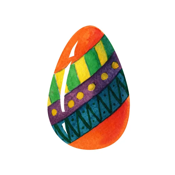 Оранжевое пасхальное яйцо ручной работы с разноцветными декоративными элементами, выделенными на белом фоне . — стоковое фото