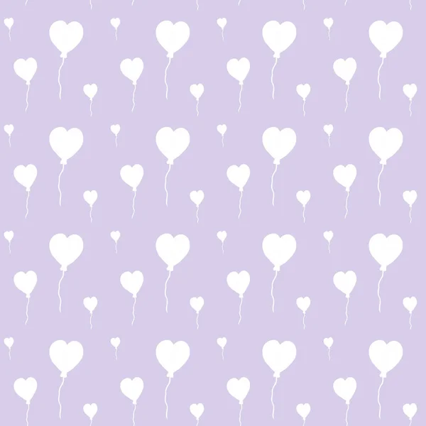 Belos balões de ar em forma de corações, padrão de aquarela sem costura no fundo lila. Pode ser usado para cartão de saudação, convite de casamento. Coração bonito pano de fundo. Corações padrão de amor — Fotografia de Stock