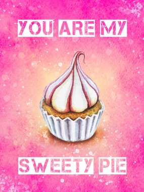 parlak pembe arka plan üzerinde sevimli grunge cupcake poster tasarımı
