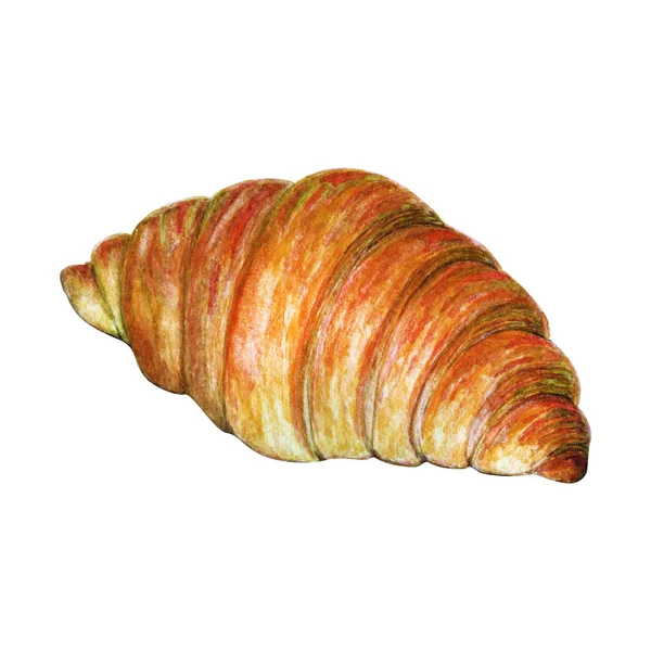 Handgemalte Aquarell-Illustration von frisch gebackenem Croissant isoliert auf weißem Hintergrund. leckeres Essen Illustration. ideal für Flyer, Hochzeitseinladungen, Poster, Grußkarten. — Stockfoto