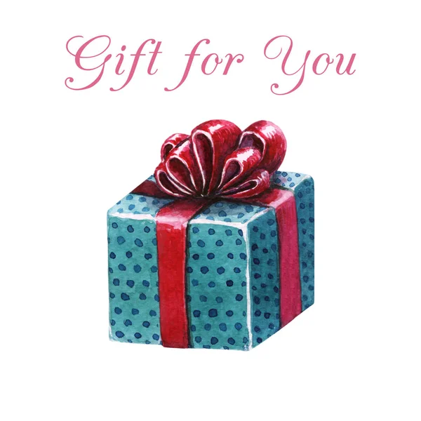 水彩礼品盒。红色丝带的蓝色礼品盒. — 图库照片