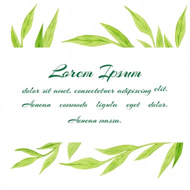 basit yaprak suluboya yatay çerçeve. Düğün davetiyesi şablonu ve tarih kartlarını kaydedin.