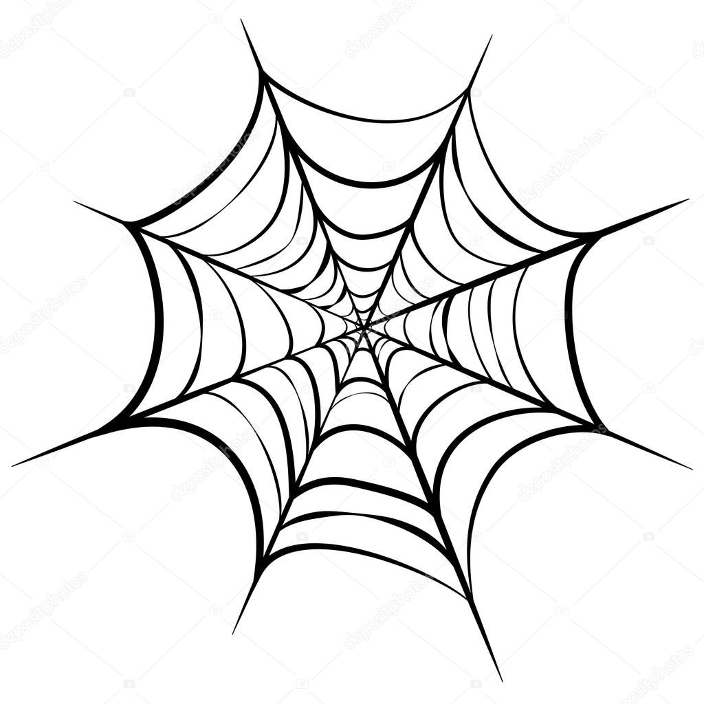 Vector illustration of black cobweb isolated on white background. line art of spider web for halloween. Scary spider web vector illustration. cobweb silhouette. Spooky halloween decoration element.