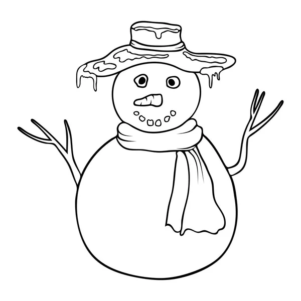 Lindo muñeco de nieve para colorear de dibujos animados. Libro para colorear o página con muñeco de nieve. Esquema muñeco de nieve aislado sobre fondo blanco. contorno blanco y negro ilustración de Navidad . —  Fotos de Stock